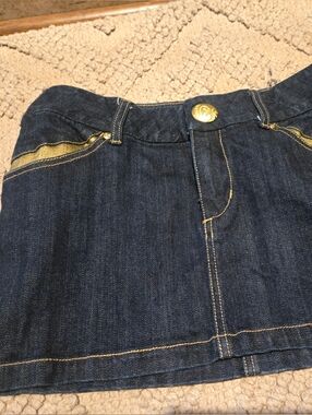 New Y2K ANISETTE SKIRT Dark Blue Women's Denim Mini Skirt with Gold Trim
